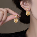 Vintage Palace Style Gold Plated Silver Post Zircon Flower Faux Pearl Oval Stud Earrings view 2