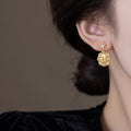 Vintage Palace Style Gold Plated Silver Post Zircon Flower Faux Pearl Oval Stud Earrings view 4