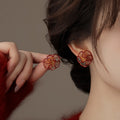Gold Plated Copper Enamel Flower Stud Earrings With Silver Pins, Vintage Elegant Light Luxury Jewelry view 2