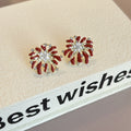 Luxury Red Enamel Firework Flower Studs With Sparkling Zircon Rhinestone Alloy Silver Needle Earrings view 4