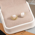 Elegant Round Pearl Stud With Rhinestone Lace Flower Edge Alloy Silver Needle Women's Fashion Earrings view 4