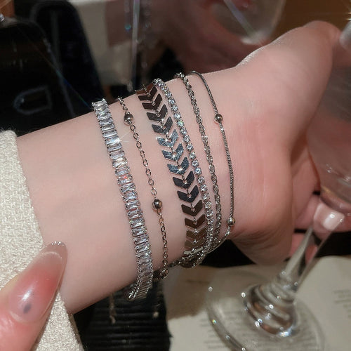 Minimalist Copper Leaf Zircon Bracelet Jewelry Set For Women Light Luxury Style