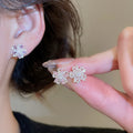 Copper Zircon Flower Stud Earrings Elegant Light Luxury Floral Earrings For Women view 2