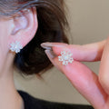 Copper Zircon Flower Stud Earrings Elegant Light Luxury Floral Earrings For Women view 4