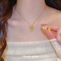 Gold Plated Copper Firework Flower Earrings Necklace Jewelry Set French Vintage Old Money Style view 2