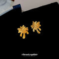 Gold Plated Copper Firework Flower Earrings Necklace Jewelry Set French Vintage Old Money Style view 3