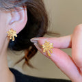 Gold Plated Copper Firework Flower Earrings Necklace Jewelry Set French Vintage Old Money Style view 4