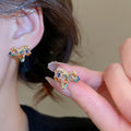 Gold Plated Copper Horse Zircon Stud Earrings With Silver Posts, Light Luxury Zodiac Jewelry – Gold view 1