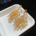 Copper Zircon Square Teardrop Tassel Stud Earrings With Silver Pin French Court Style view 1