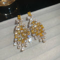 Copper Zircon Square Teardrop Tassel Stud Earrings With Silver Pin French Court Style view 3