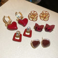 Gold Plated Copper Red Zircon Rhombus Stud Earrings With Silver Posts Old Money Vintage Style view 1