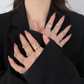 Wrinkled Rhinestone Resin Open Ring Jewelry Set For Women, Geometric Minimalist Luxury Style view 3