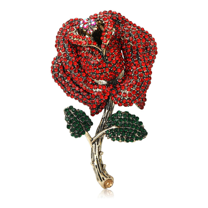 Alloy Zircon Rose Brooch With Two Tone Plating For Coats