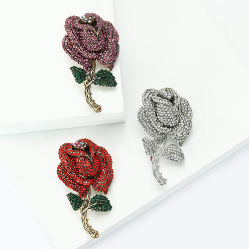 Alloy Zircon Rose Brooch With Two Tone Plating For Coats