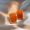 Light Luxury Alloy Enamel Square Stud Earrings For Women Minimal Geometric Daily Jewelry view 3