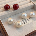 Light Luxury Wine Red Cherry Round Ball Enamel Pearl Bead Studs For Elegant Women's Fashion Earrings view 1
