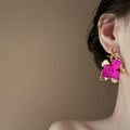 Light Luxury Painted Flower Alloy Drop Earrings With Silver Needle Posts For Women view 2