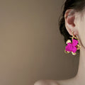 Light Luxury Painted Flower Alloy Drop Earrings With Silver Needle Posts For Women view 4