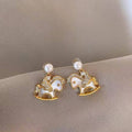 Gold Plated Shell Horse Stud Earrings With Silver Posts And Zircon Light Luxury Daily Jewelry view 3