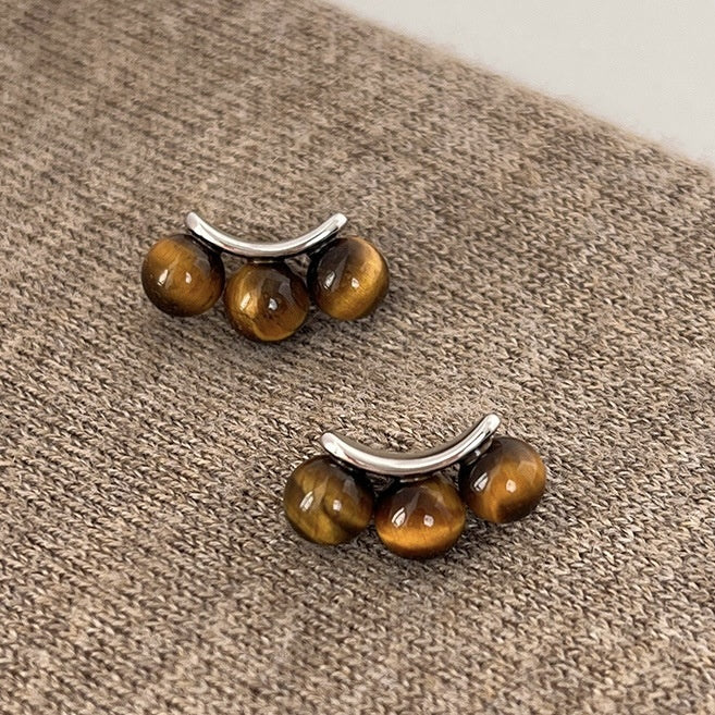 Maillard Style Resin Tiger Eye Round Geometric Stud Earrings For Women
