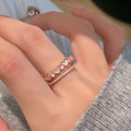 Light Luxury Copper Heart Ring With Zircon And Mother Of Pearl Double Layer Open Design view 2