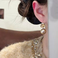 French Vintage Faux Pearl Rhinestone Geometric Round Ear Cuff Earrings For Women view 4