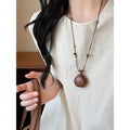 Wooden Heart Gourd Pendant Sweater Necklace Ethnic Casual Oval Geometric Statement Chain view 3