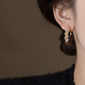 Maillard Style Tiger Eye Stone Zircon Round Hoop Earrings With Sterling Silver Posts view 4