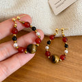 Silver Needle Round Tiger Eye Stone Pearl Maillard Vintage Drop Earrings view 1