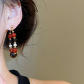 Silver Needle Round Tiger Eye Stone Pearl Maillard Vintage Drop Earrings view 4