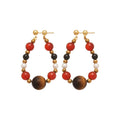 Silver Needle Round Tiger Eye Stone Pearl Maillard Vintage Drop Earrings view 5