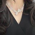 Alloy Pearl Bow Pendant Sweater Necklace, Sweet Casual Clavicle Chain For Women view 4