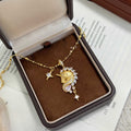 18K Gold Plated Copper Zircon Horse Zodiac Necklace Vintage Palace Style Collarbone Chain view 2