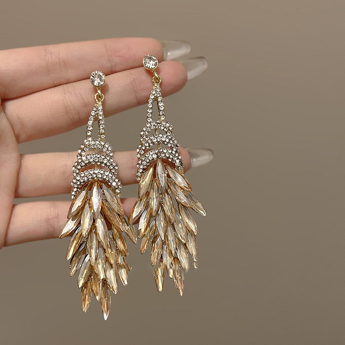 Alloy Rhinestone Diamond Tassel Stud Earrings European Court Geometric Statement Jewelry