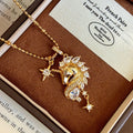 18K Gold Plated Copper Zircon Zodiac Horse Sweater Necklace For Women Light Luxury Chinese Style view 3