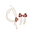 Rhinestone Flower Faux Pearl Necklace Earrings Jewelry Set For Women Elegant Light Luxury view 5