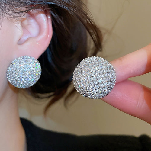 Copper Zircon Round Iridescent Stud Earrings Minimalist Light Luxury Geometric Fashion Jewelry
