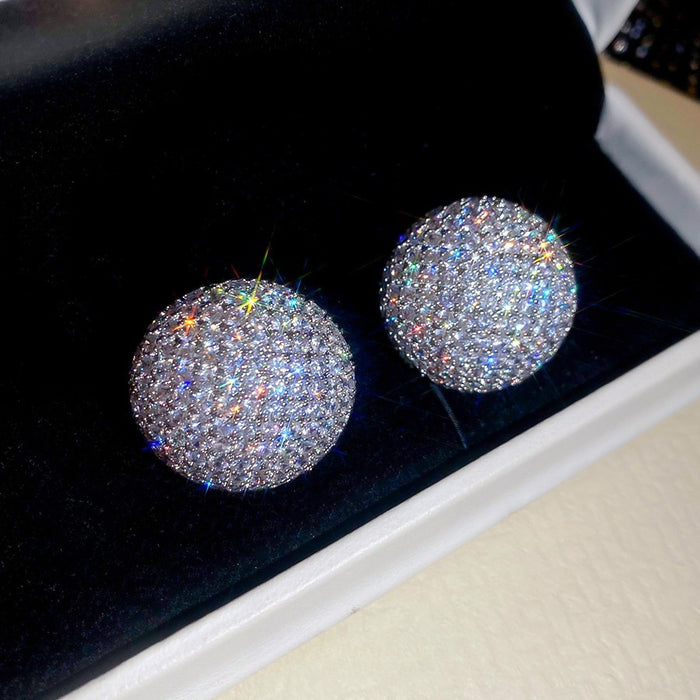 Copper Zircon Round Iridescent Stud Earrings Minimalist Light Luxury Geometric Fashion Jewelry