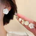 Light Luxury Floral Faux Pearl Silver Pin Stud Earrings Jewelry Set For Women view 4