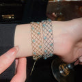 Elegant Copper Crystal Beaded Hollow Geometric Quadrilateral Bangle Bracelet view 3