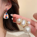 Light Luxury Heart Faux Pearl Stud Earrings Jewelry Set With Enamel Silver Needle Posts view 2