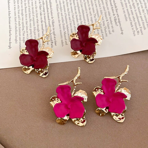 Light Luxury Painted Flower Alloy Drop Earrings For Women, Vintage Minimalist Floral Ear Jewelry