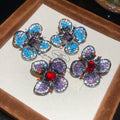 Copper Zircon Floral Butterfly Drop Earrings Light Luxury Vintage Women's Ear Jewelry view 3