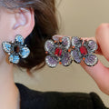 Copper Zircon Floral Butterfly Drop Earrings Light Luxury Vintage Women's Ear Jewelry view 2