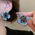 Copper Zircon Floral Butterfly Drop Earrings Light Luxury Vintage Women's Ear Jewelry view 4