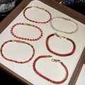 18K Gold Plated Copper Full Rhinestone Ruby Red Geometric Light Luxury Bangle For Women view 2