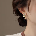 Copper Zircon Petal Tiger Eye Flower Drop Earrings French Light Luxury Minimalist Style view 2