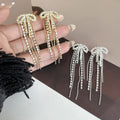 Elegant Rhinestone Bowknot Long Tassel Alloy Silver Needle Light Luxury Daily Commuter Women's Earrings view 4