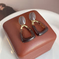 Elegant Vintage Geometric Gray Oval Stud Brown Acrylic Resin Hollow Teardrop Alloy Drop Earrings view 3
