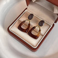 Elegant Vintage Geometric Gray Oval Stud Brown Acrylic Resin Hollow Teardrop Alloy Drop Earrings view 2